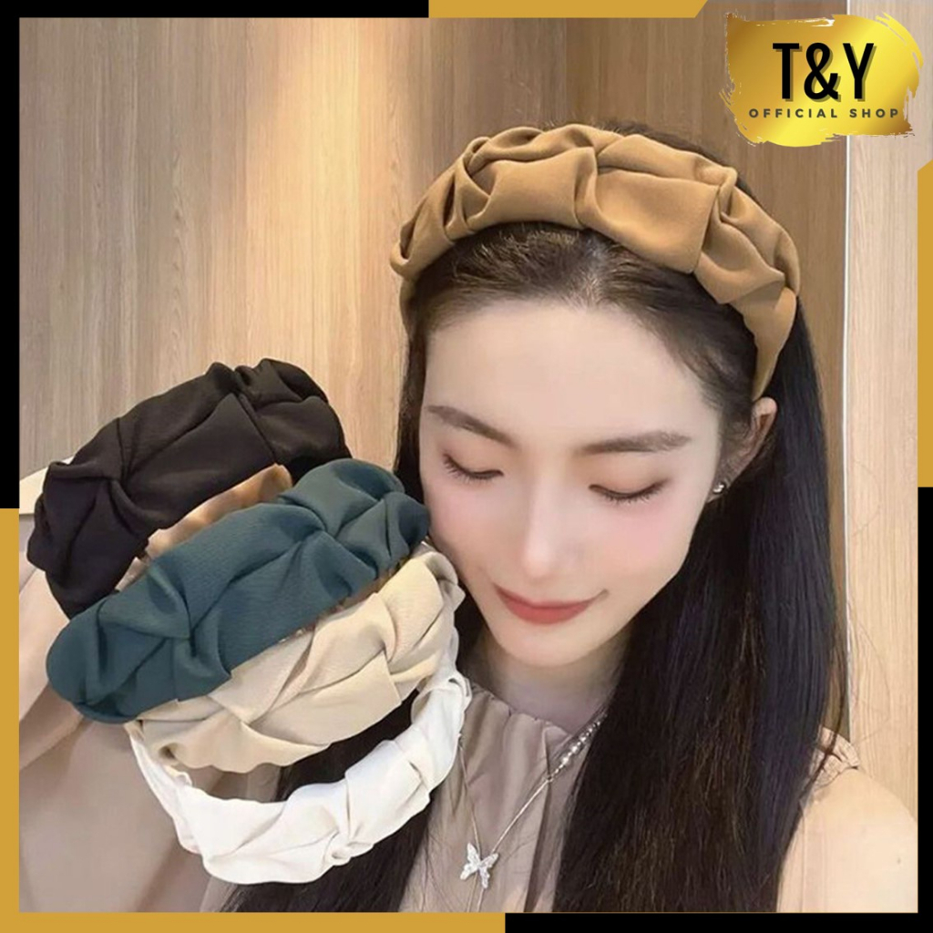 T&amp;Y Bando Scrunchie 6742 Bandana Wanita Korea Anti Patah Headband Wanita Motif Keriting Desain Lebar Simpul Silang