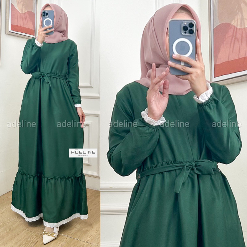 Mahila Dress - LD102 / Gamis Polos ITY Crepe HQ Renda / Busui+Tali Fit / R.7 - 252-6025