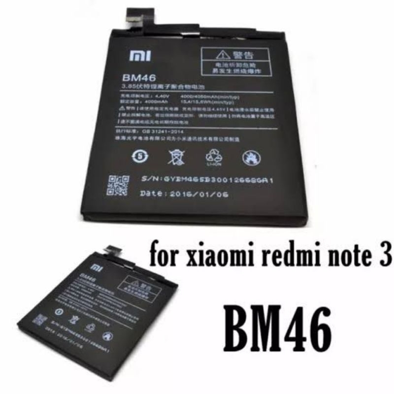BATERAI XIAOMI REDMI NOTE 3 / NOTE 3 PRO BM46 ORIGINAL 4000MAH