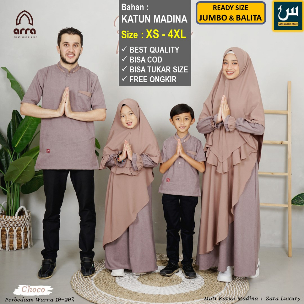Baju Gamis Koko Couple Sarimbit Seragam Ayah Ibu Anak Keluarga Muslim Original Arra Rayyan Warna Coklat Choco