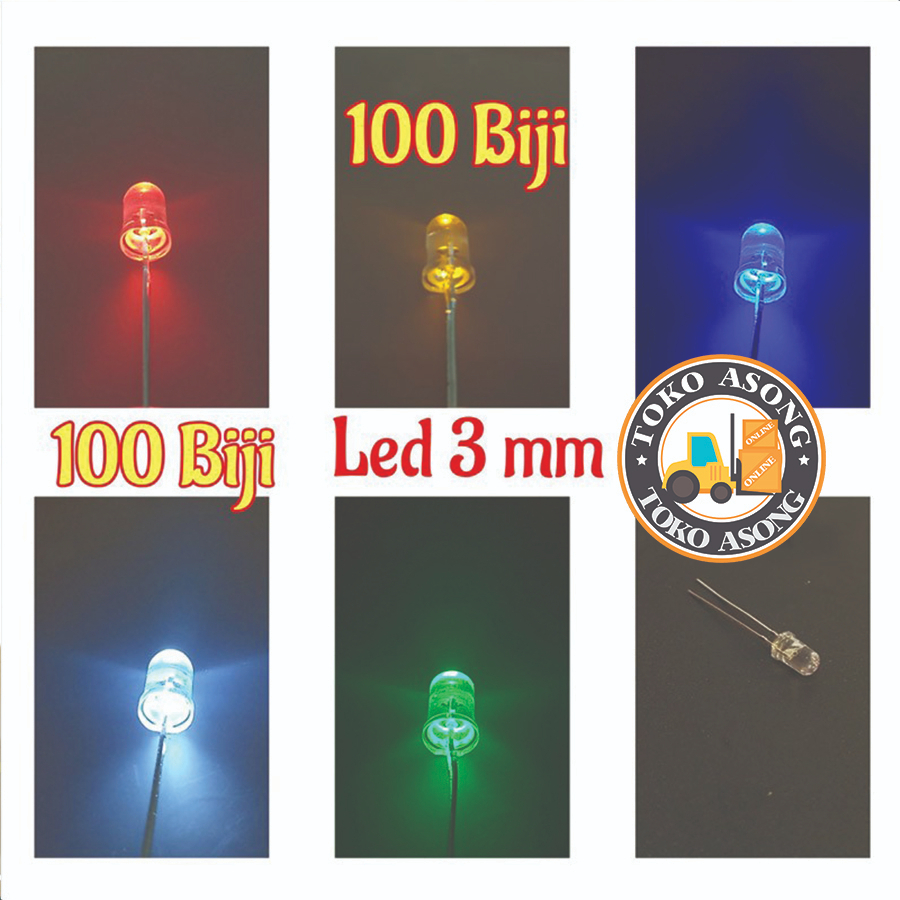 Led clear putih 3 mm nyala merah biru Kuning hijau putih100 biji