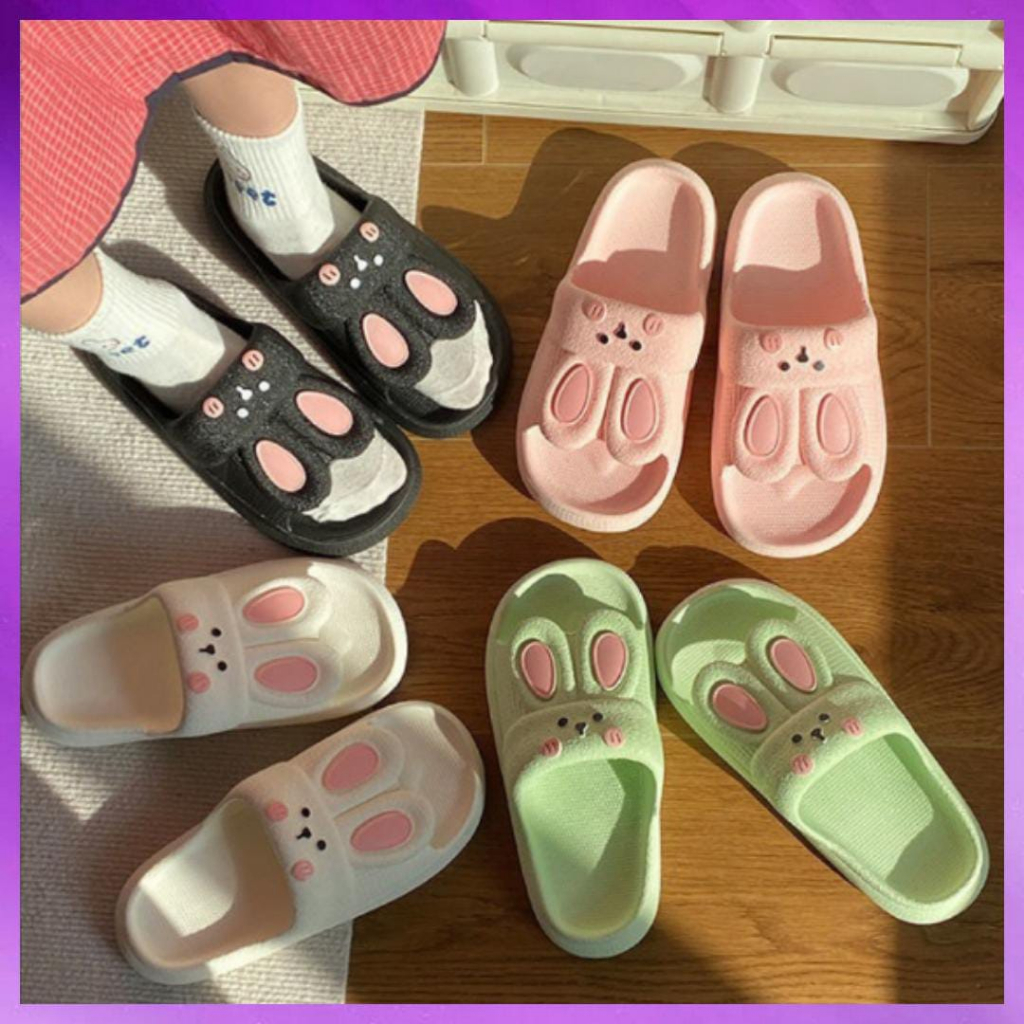 Sandal Slip On PVC Cute Rabbit Sendal Kelinci Rumah Nyaman Slipper Korea Soft Rubber Non Slip Flip Flop EVA Rumah Wanita Kekinian Selop Comfortable 8932