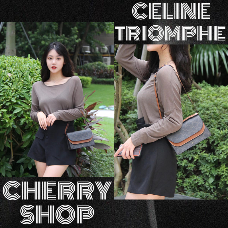✨100% authentic Celine TRIOMPHE CANVAS LOGO PRINT AND STRAP WALLET IN SHAPING LEATHER/Flip Bag/Tas B