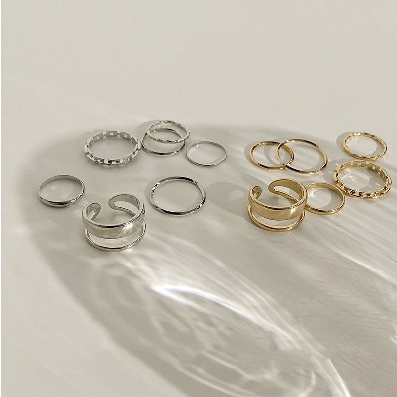 7pcs SET Cincin Retro Set Cincin Korea Jari Aneka Bentuk Warna emas Silver untuk Wanita/Pria cincin wanita korea