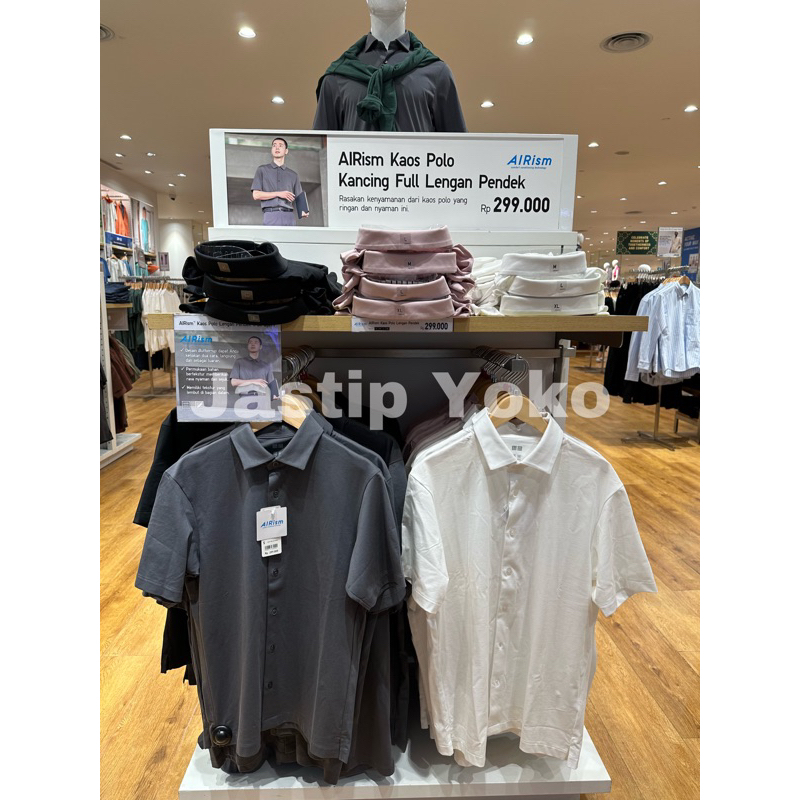 MEN AIRism Katun Kaos Polo Lengan Pendek (Kancing Full) UNIQLO