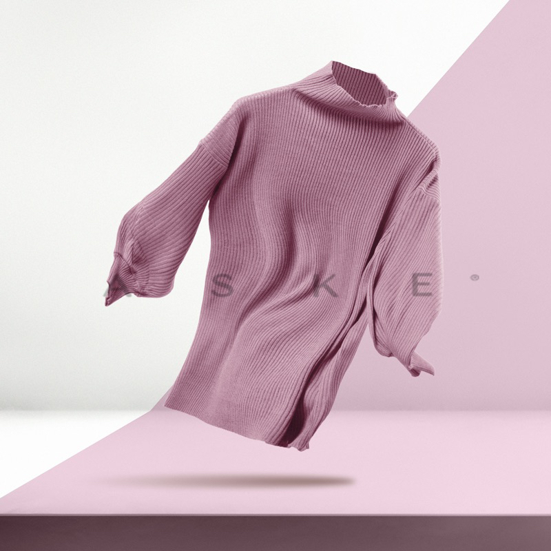 NIKITA TURTLENECK SWEATER WARNA MAUVE - OVERSIZE LONGSLEEVE BALONI PREMIUM - SWEATER SOFT KNIT BASIC KOREA - ATASAN TANGAN PANJANG - HIJAB FRIENDLY - TOP RAJUT ATASAN WANITA - HADIAH / KADO ULTAH CEWEK