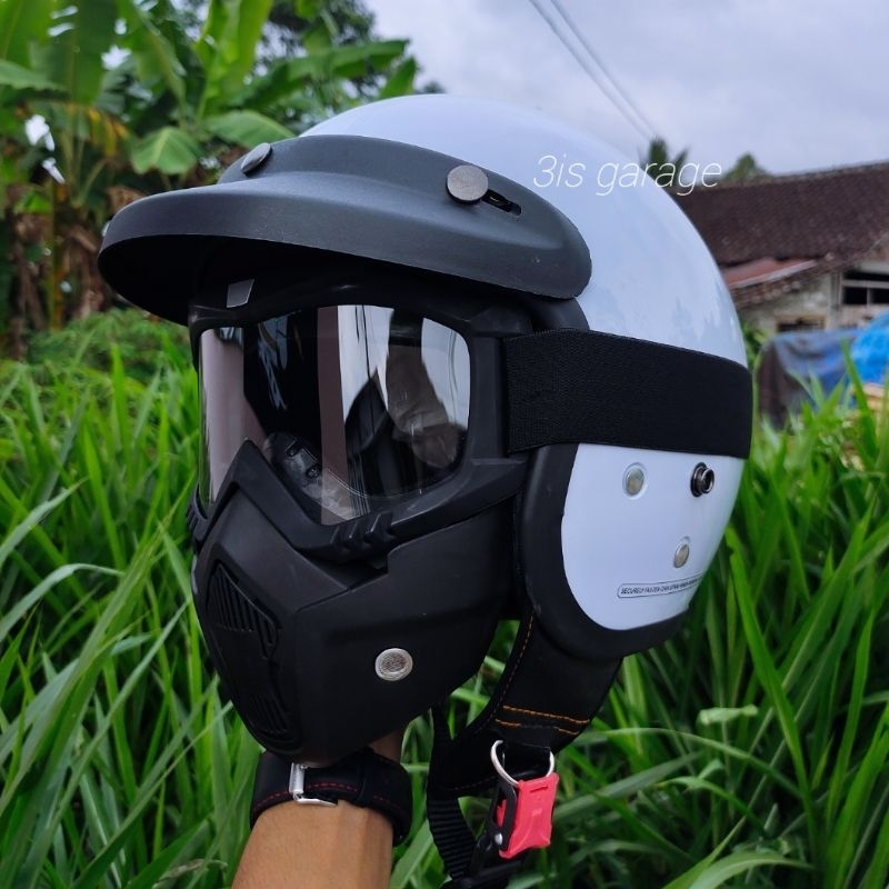 HELM BOGO RETRO DEWASA GOGLE MASK TOPENG 1 PAKET