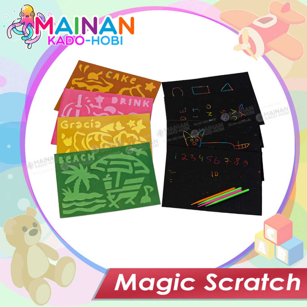 HADIAH MAINAN ANAK EDUKASI MAGIC RAINBOW SCRATCH DAN SUSUN PUZZLE KARAKTER