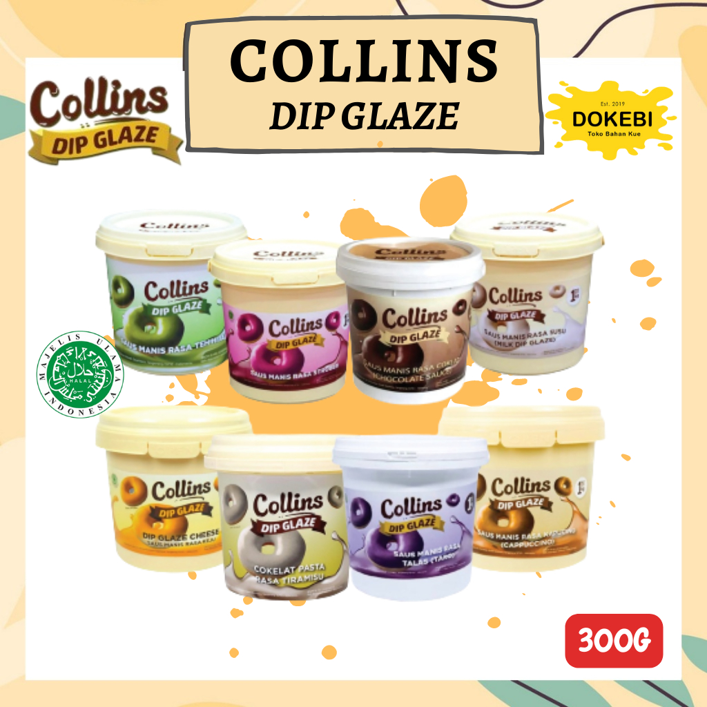 

COLLINS DIP GLAZE MINI 300 GR - Topping Selai Donat Roti Kue Aneka Rasa - Chocolate Coklat / Strawberry Stroberi / Milk Susu / Green Tea Teh Hijau / Tiramisu / Taro Talas / Cappucino Kapucino / Cheese Keju