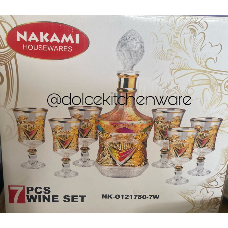Nakami Gelas Wine Set Isi 7 Corak Gold Aesthetic Hadiah Souvenir