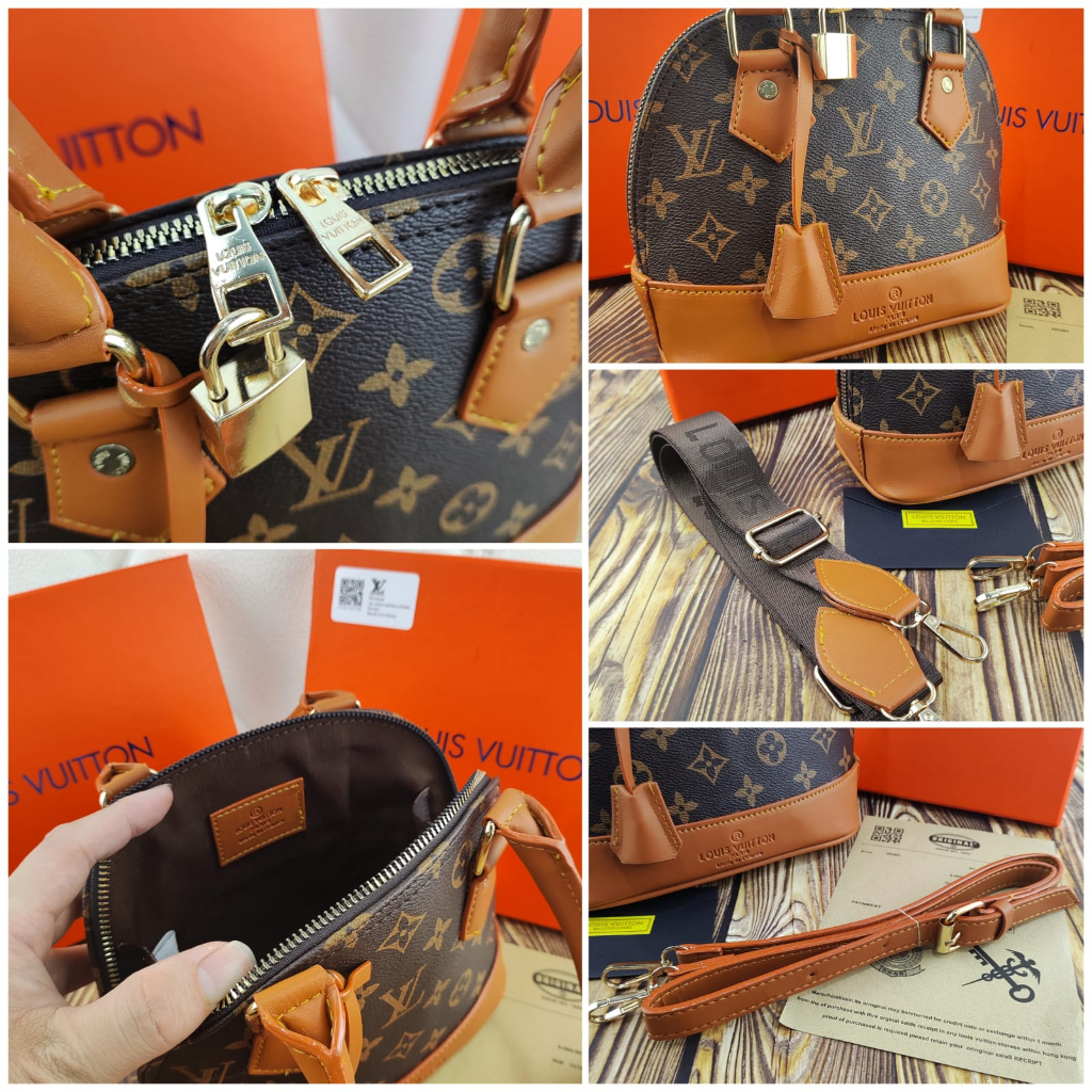 TAS IMPORT ALMA MEDIUM FREE BOX &amp; PAPERBAG KOMPLIT BRANDED PREMIUM 2 TALI STRAP GROSIR HANDBAG MIRROR - Tas LV ALMA SUPER EMBOSED TALI 2 FREE BOX - Lv Alma Medium Premium Free Bok Double Strap 0691