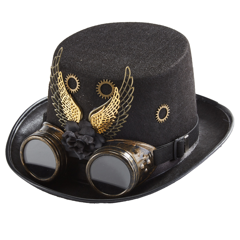 Steampunk Hat with Fedora Chain Glasses Elegant Hat Headwear 8747