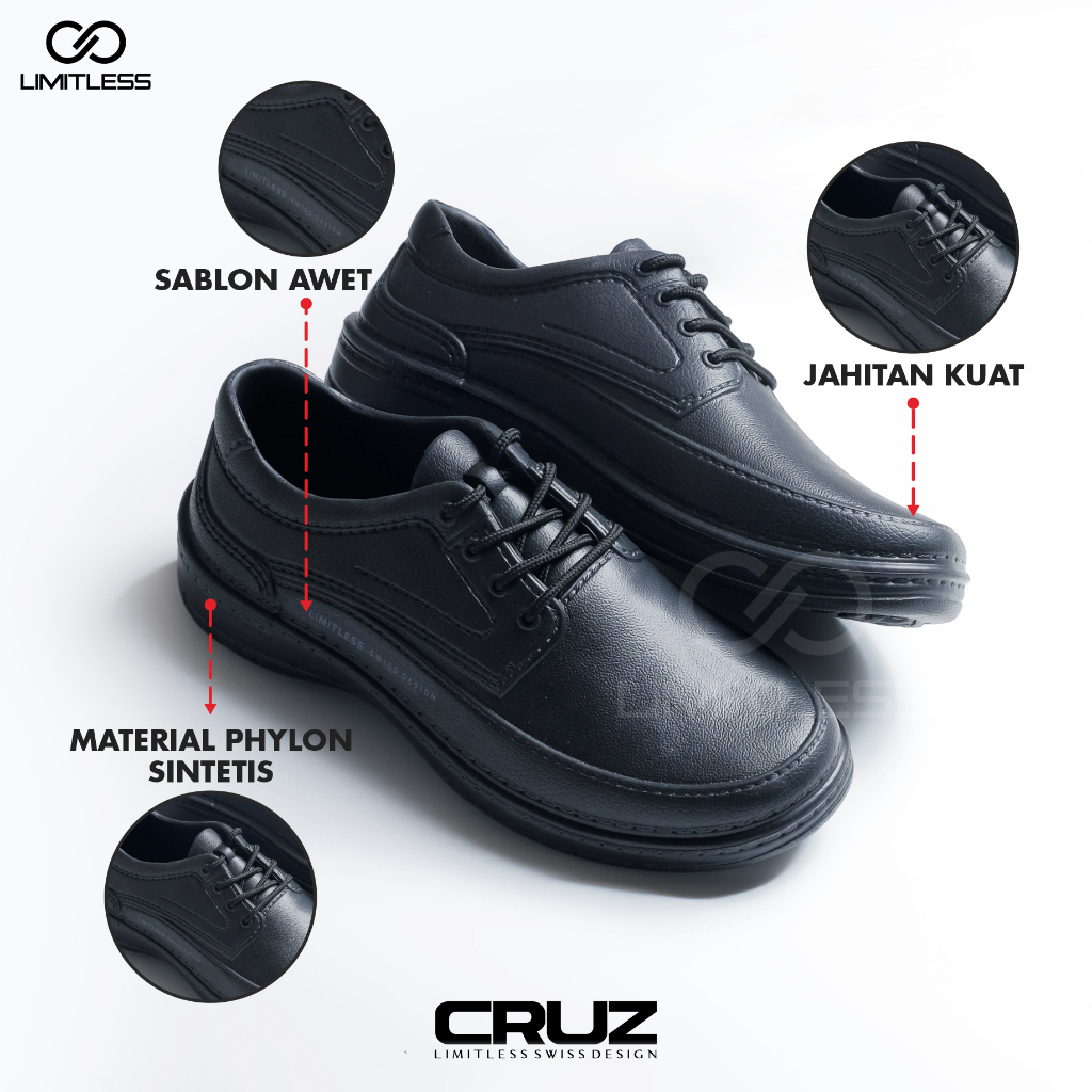 Sepatu Pantofel Pria CRUZZ Formal Elegan Sepatu Fantofel Cowok Hitam Kerja Kantor Fashionable