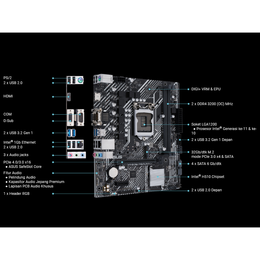 Mainboard Asus Prime H510M-D LGA1200 Gen11 - Asus H510MD