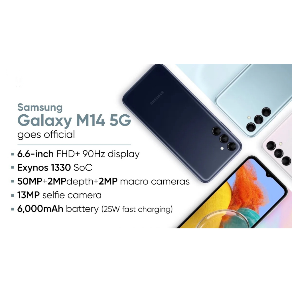 Samsung Galaxy M14 5G l Samsung A14 4G 6/128GB 6GB 128GB Garansi Resmi Not A52S A32 A23 A24 A33 A34 A53 A54 A73 A03S A04 A04S A04E A14 A03 CORE M12 M22 M23 M32 M33 M53 A7 LITE A8