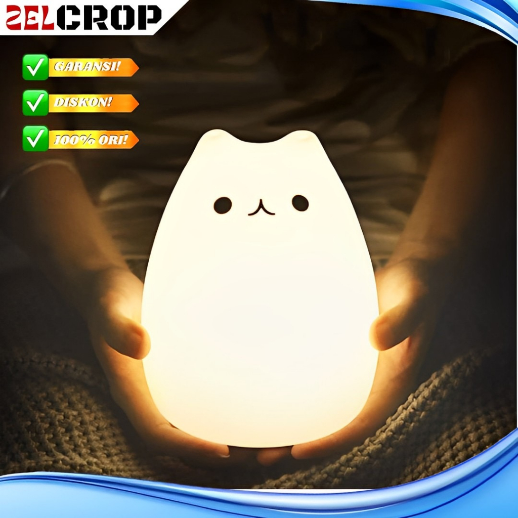 Lampu Tidur Karakter Mainan Boneka Kucing Bayi Anak 7 Led Lucu Unik Aesthetic Minimalis Silikon Hias