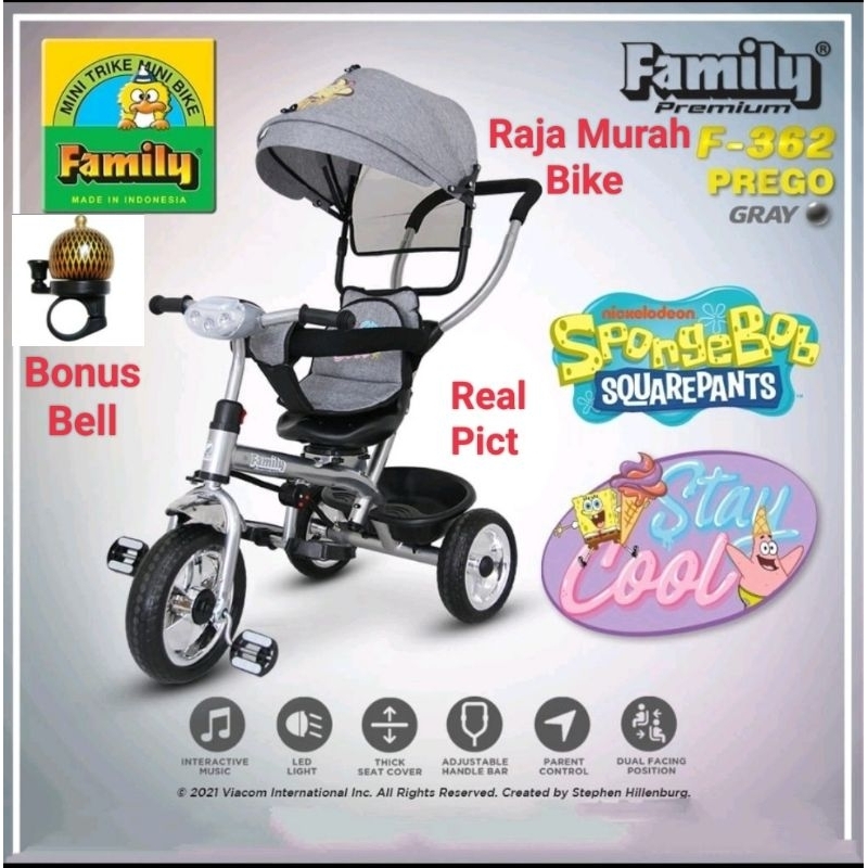 Sepeda Anak Roda Tiga Family F-362 Prego Sepeda Stroller Sepeda Roda Tiga Family