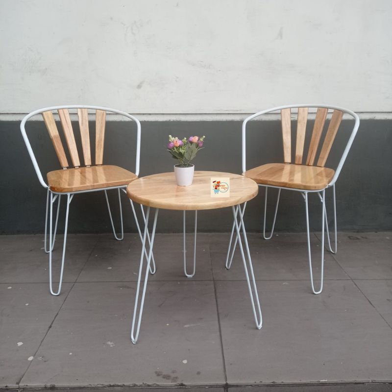 Kursi Teras Set Kayu Besi - Kursi Cafe Minimalis - Kursi Taman Outdoor - Medan