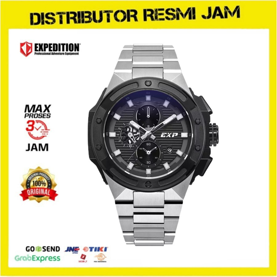 Jam Tangan Pria Expedition EXP6818MCB EXP 6818 MCB E6818 Silver Black