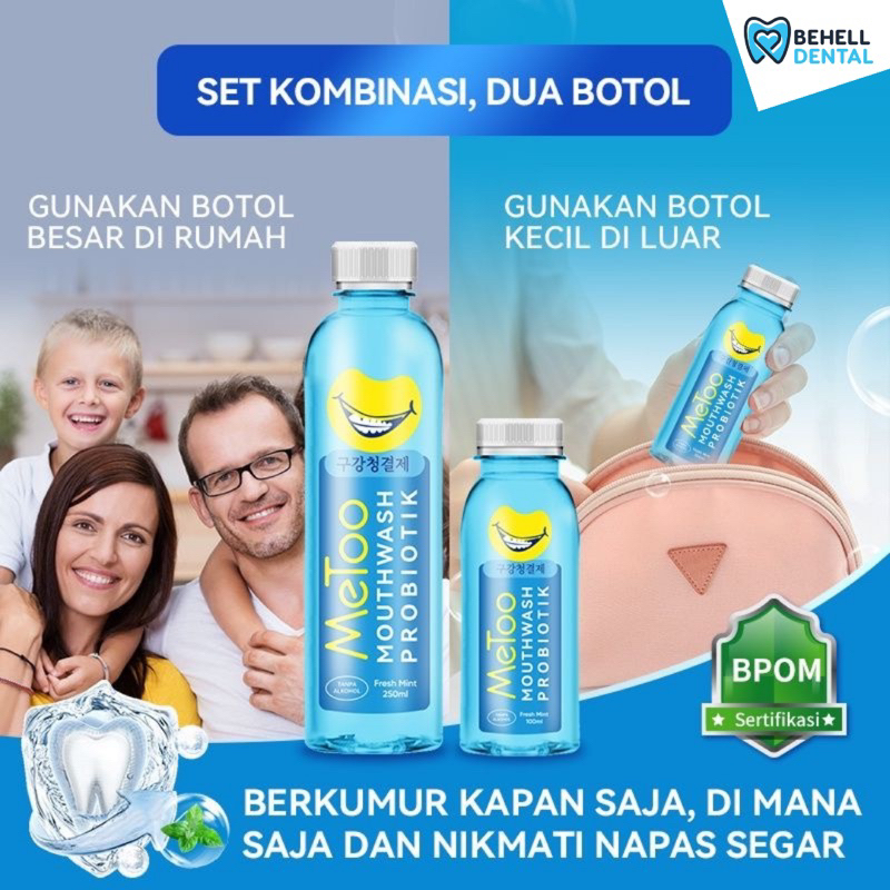 BPOM 250ML METOO MOUTHWASH FRESH MINT / Obat Kumur Probiotik / Nafas segar / Pemutih gigi / Mouth Wash Ampuh Penghilang Bau Mulut / Pembersih Plak Karang Gigi Ampuh 250 Ml 100 12 sachet / 100ml 12ml