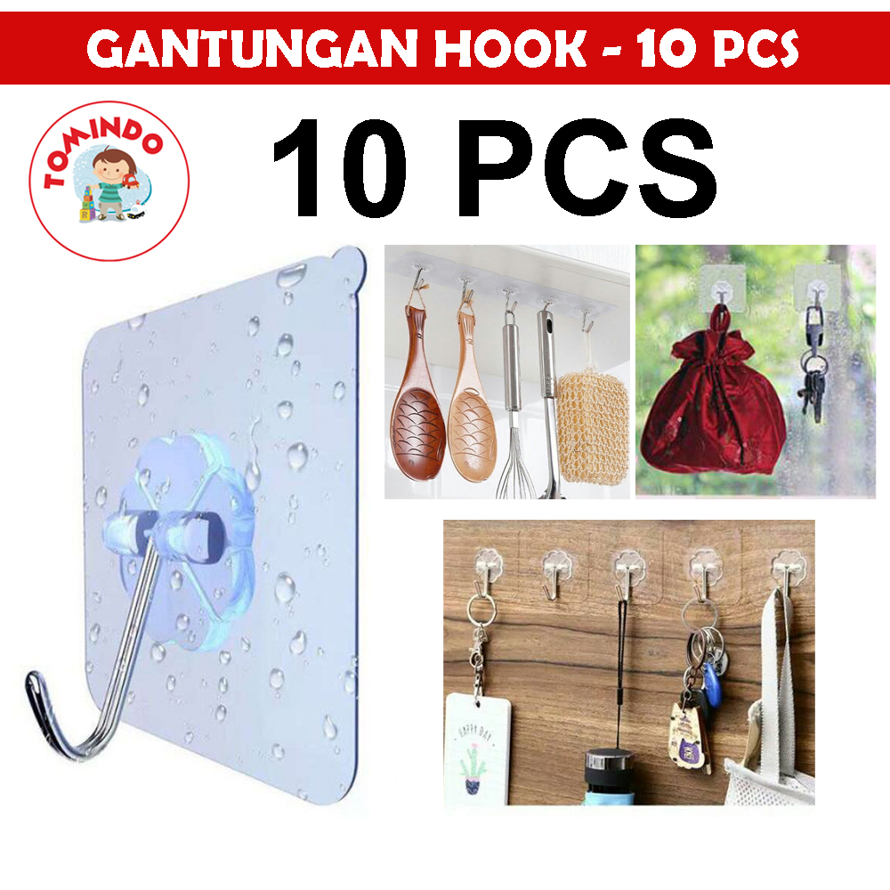 10 PCS Gantungan Hook Transparan Tempel Dinding Tembok Super Kuat | Gantungan Baju Tas Kunci Serbagu
