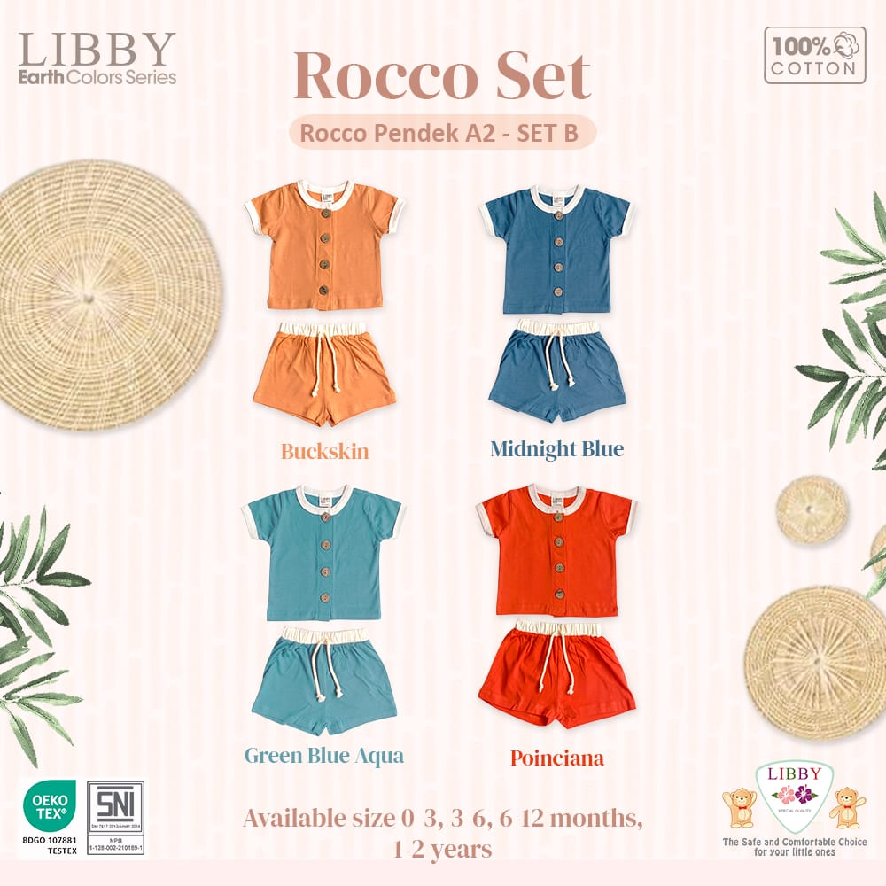 LIBBY EARTH ROCCO SET PENDEK / ROCCO SET PANJANG Setelan Baju Pendek Kancing Depan + Celana Pendek