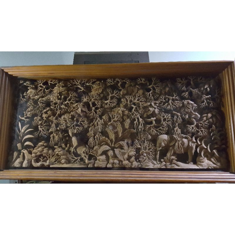 Hiasan dinding kayu jati - Relief Gajah