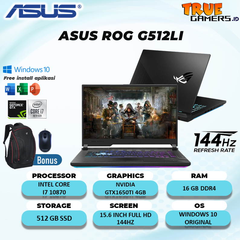 ASUS ROG G512LI GTX1650TI 4GB  I7 10750 16GB 512SSD  W10 15.6FHD