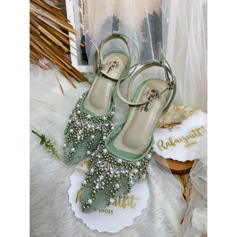 sepatu heels wedding elyin sage green 5cm stiletto