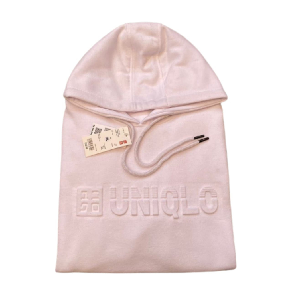 JAKET HOODIE UNIQLO FONT SABLON EMBOSSED 3D ORIGINAL IMPORT HIGH QUALITY TEE PREMIUM UNIQLO PUTIH