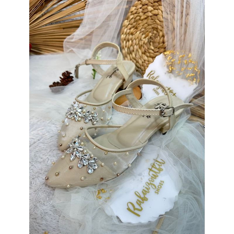 sepatu wedding dhanda cream tali 3cm tahu