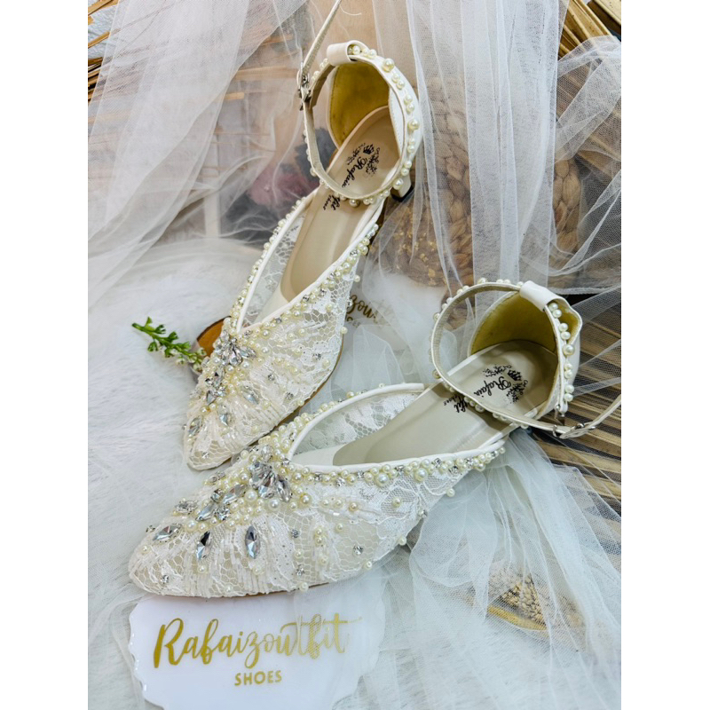 sepatu pesta wedding ivory stiletto 3cm