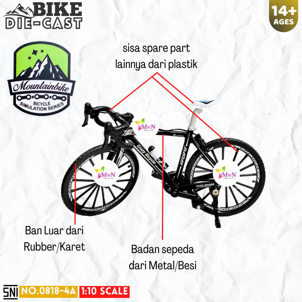 MWN Mainan Die Cast Mountain Bike Sepeda Gunung No.0818-4A