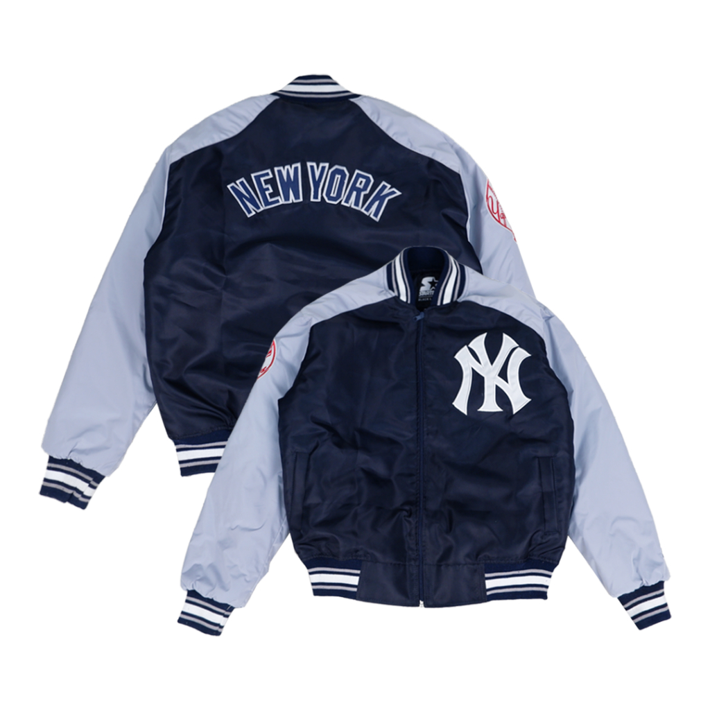 VARSITY JACKET YANKEES NY DARK NAVY GREY ARM NEW YORK BASEBALL MLB TEAM VINTAGE
