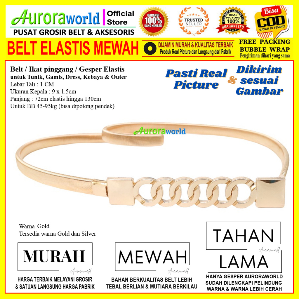 Auroraworld belt elastis gesper wanita elastis ikat pinggang wanita