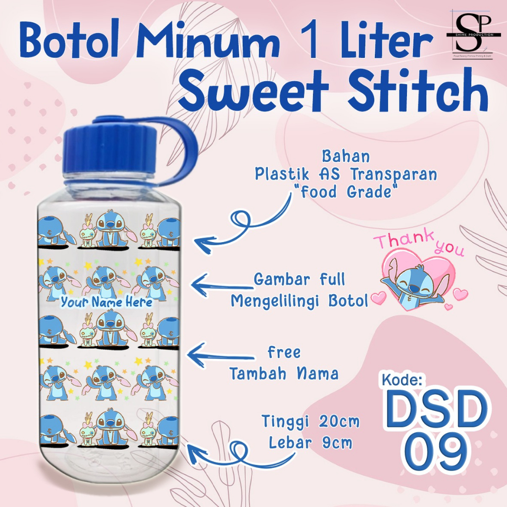 Botol Minum 1 Liter Motif Kartun Stitch BPA FREE