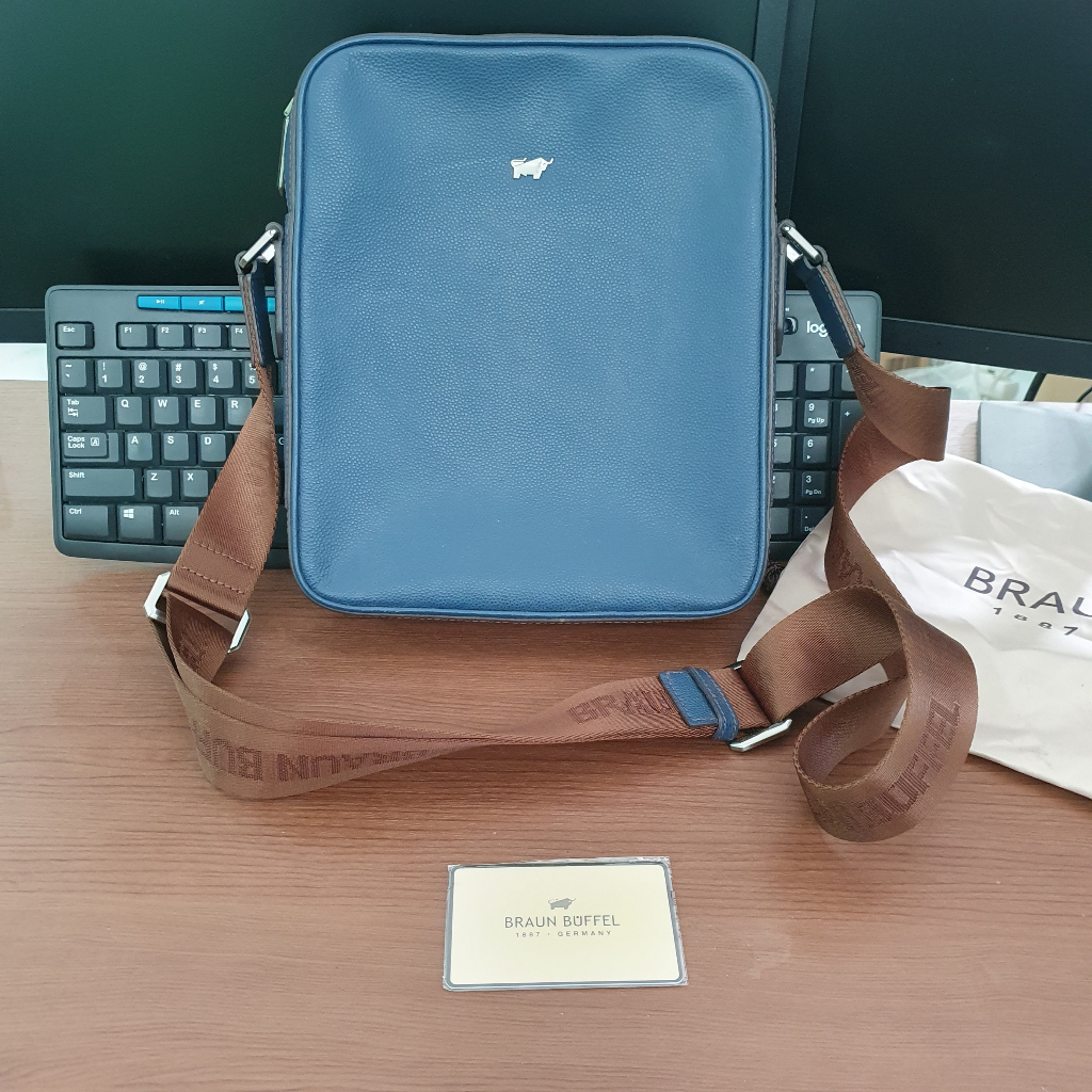 Tas Selempang Pria Braun Buffel Homme Original Sling Bag Biru Preloved