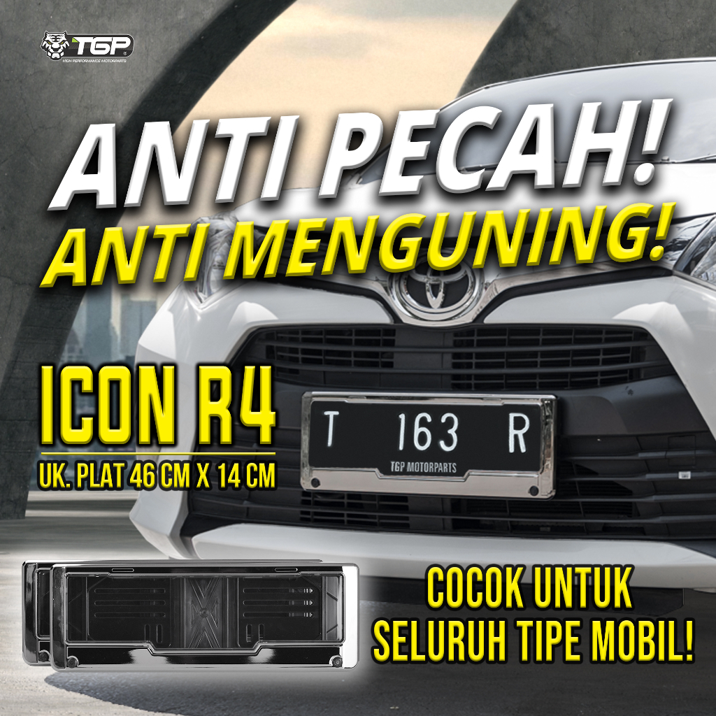 DUDUKAN PLAT NOMOR MOBIL BLACK CROME FRAME TEMPAT PLAT NOMER TGP ICON R4 AVANZA XENIA SIGRA TERIOS E