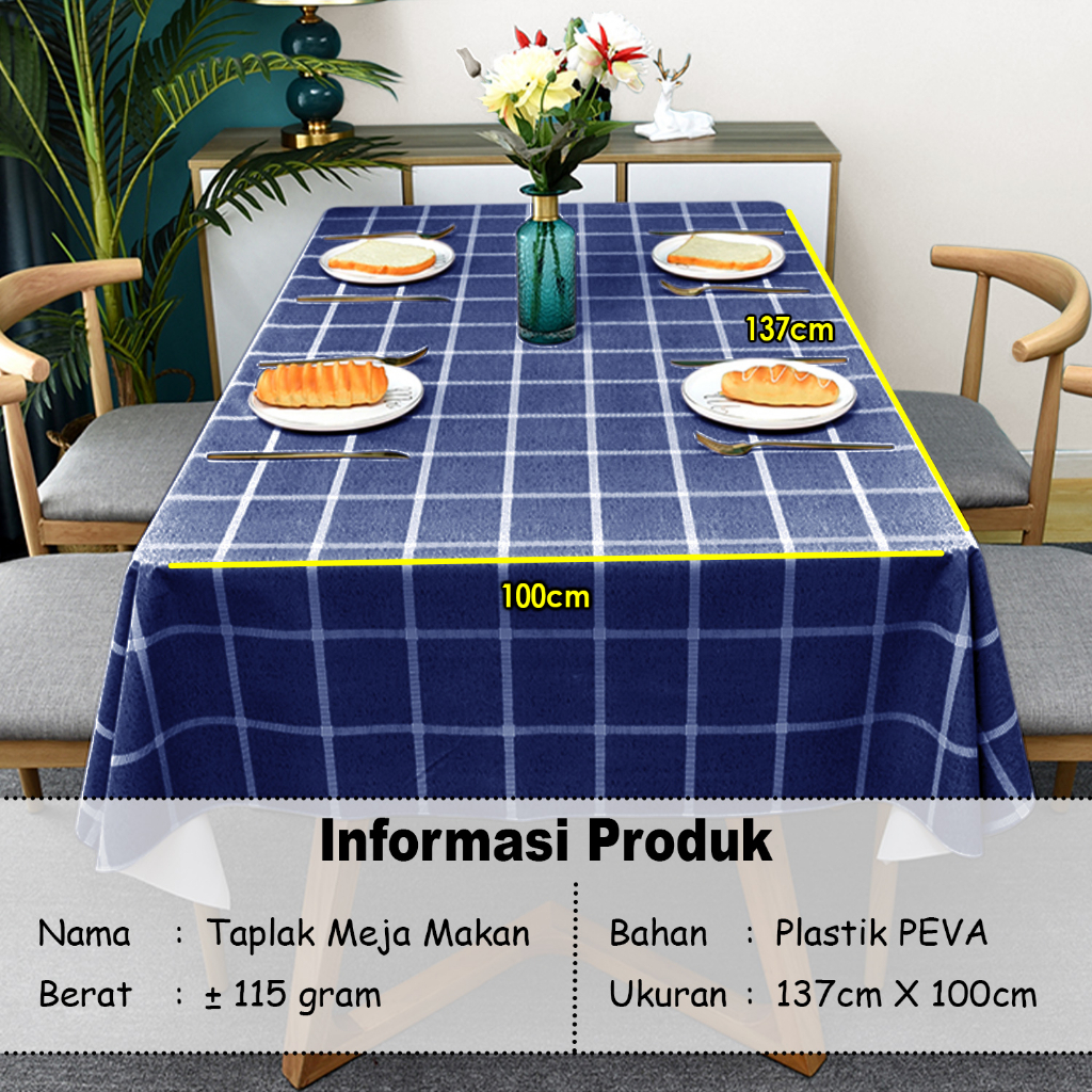 Taplak Meja Makan Motif Kotak Terbaru Ukuran 137x100cm Bahan PEVA Tebal Premium Anti Air Perlengkapan Dekorasi Rumah Tangga Import - D15-3A - 88_Blanketstore