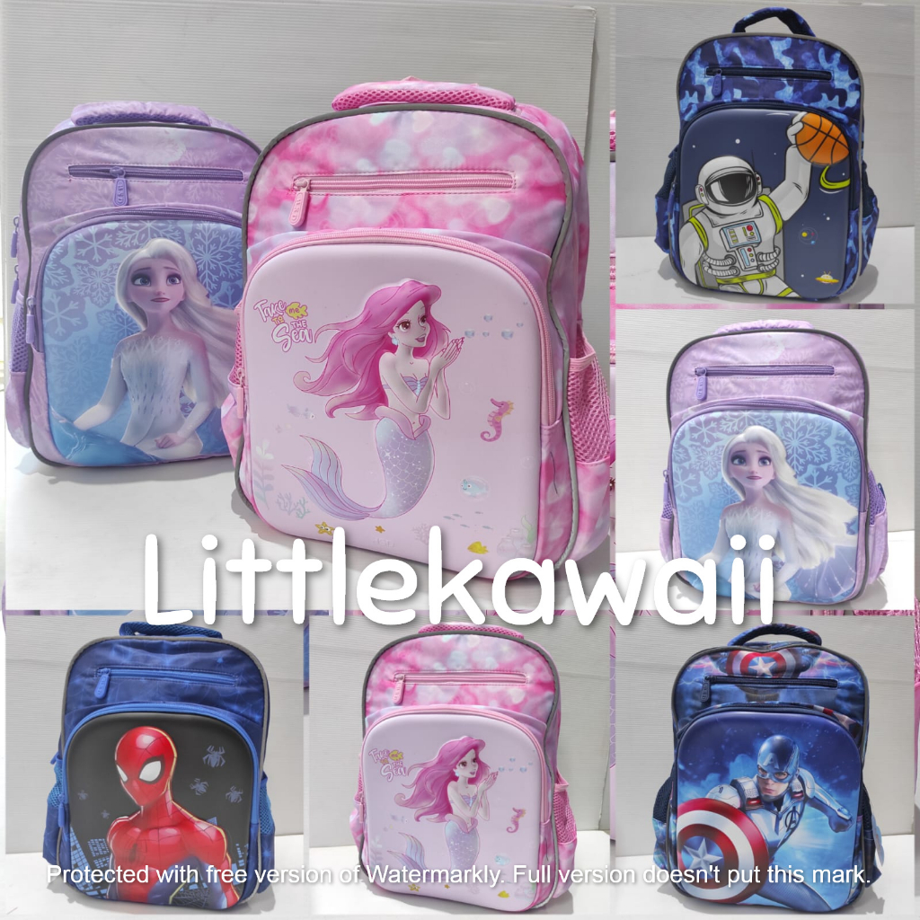 LK/Tas Ransel Sekolah Anak Perempuan Laki Laki Hardcase Kotak Kantong Depan Resleting Frozen Mermaid Avengers Superhero Astronot Nasa TK PAUD SD Mix Import