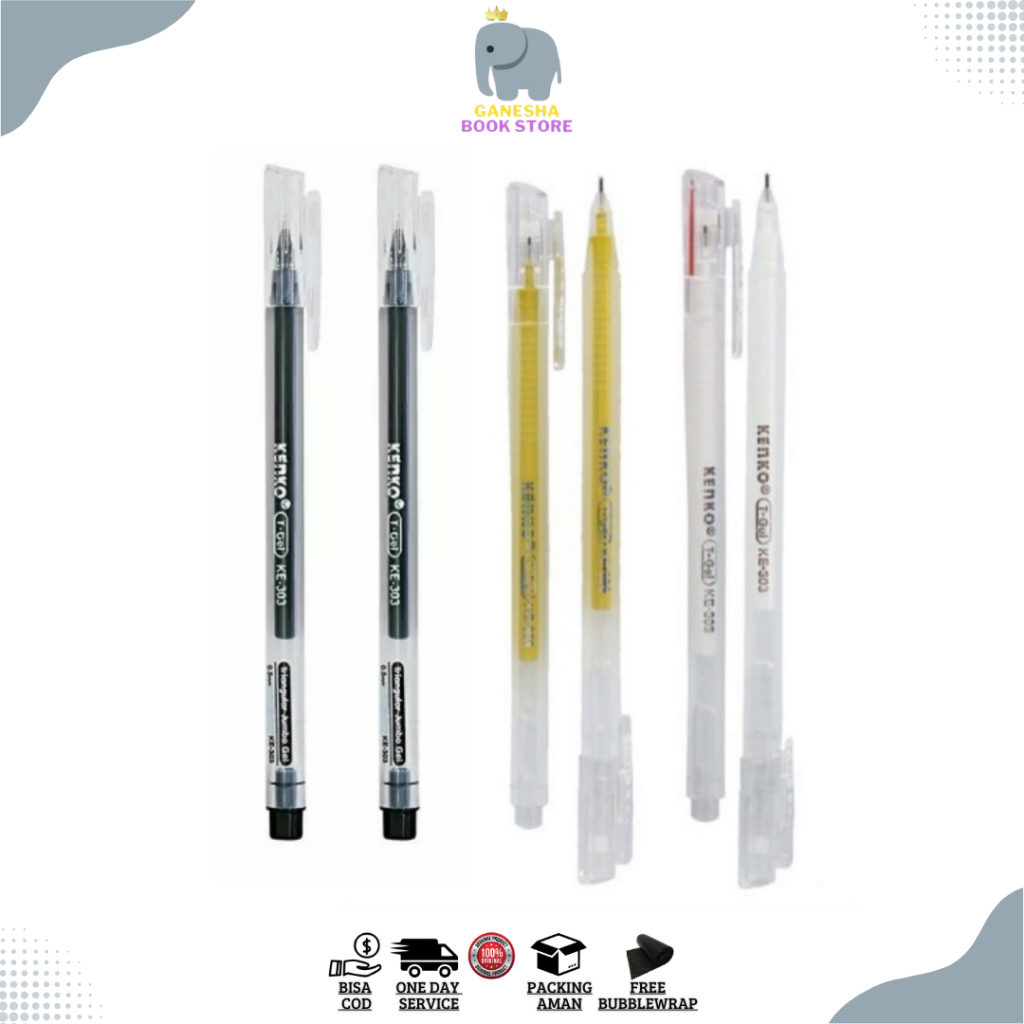 

ATK : Gelpen T-Gel Kenko Ke-303 Hitam Putih Emas dan Panmomo Putih harga satuan 0.5mm