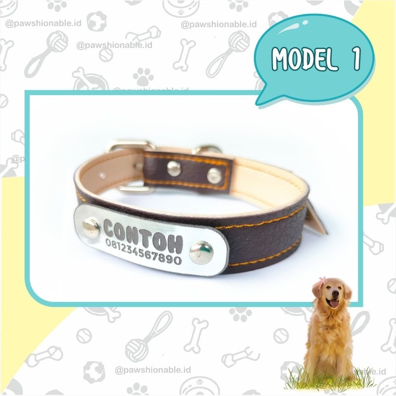 K47 - Kalung Custom Nama Kucing Anjing Ringan Kuat PU Leather