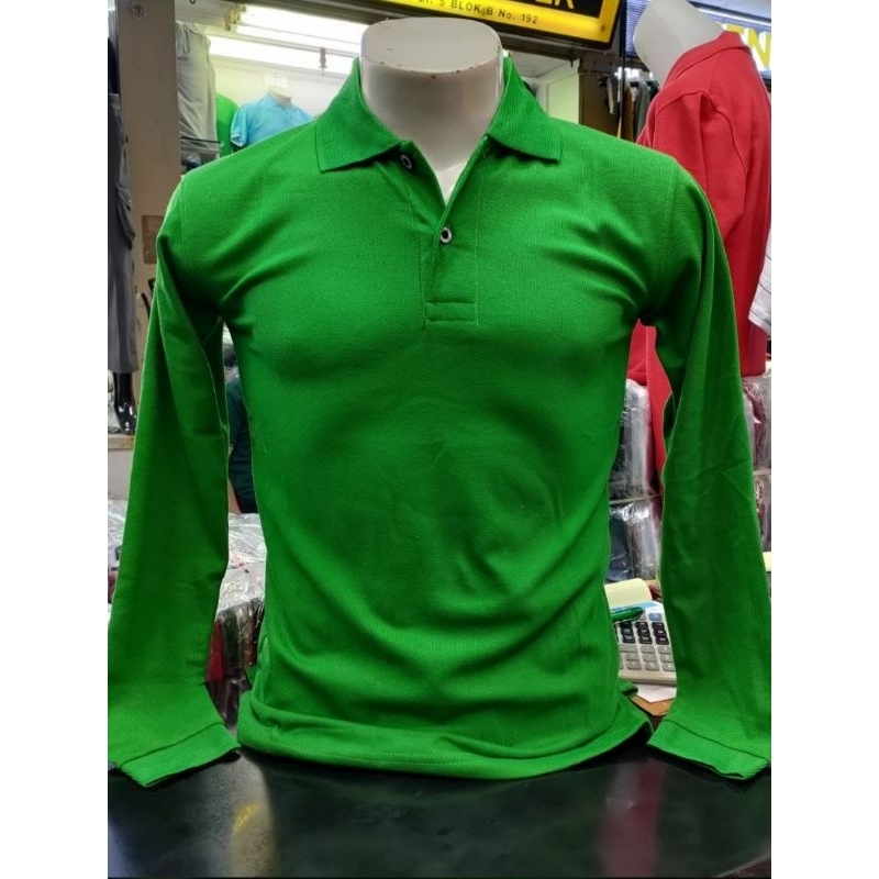 POLO TANGAN PANJANG HIJAU FUJI - KAOS POLO POLOS KRAH LENGAN PANJANG