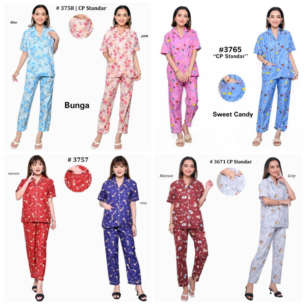 PEPOY SHOP Setelan Piyama Baju Tidur CP  LD 104  CM DEWASA Motif Good Quality.