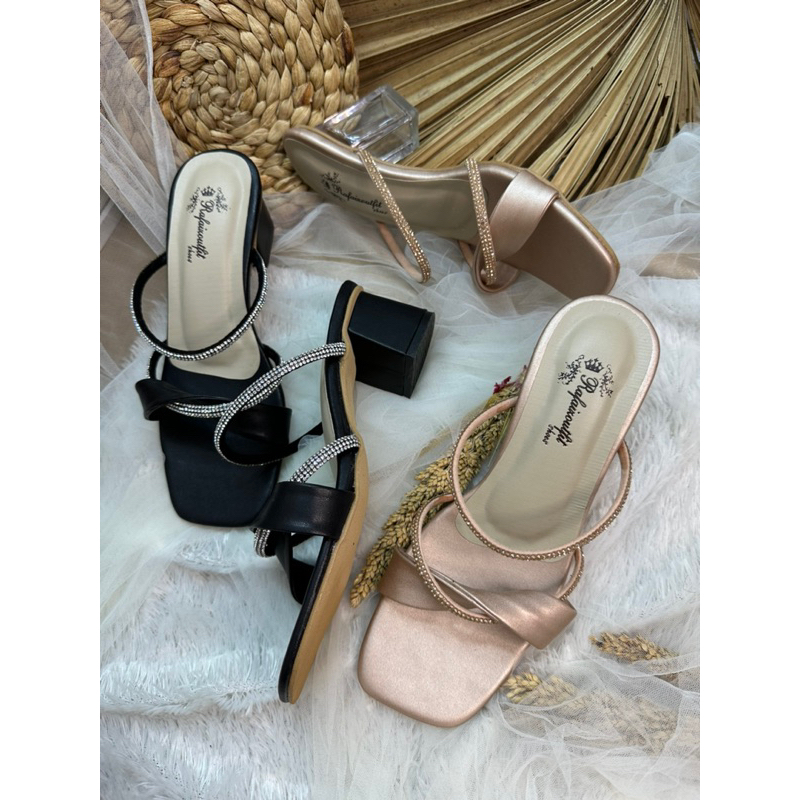 sandal wanita mindie rosegold 7cm kaca