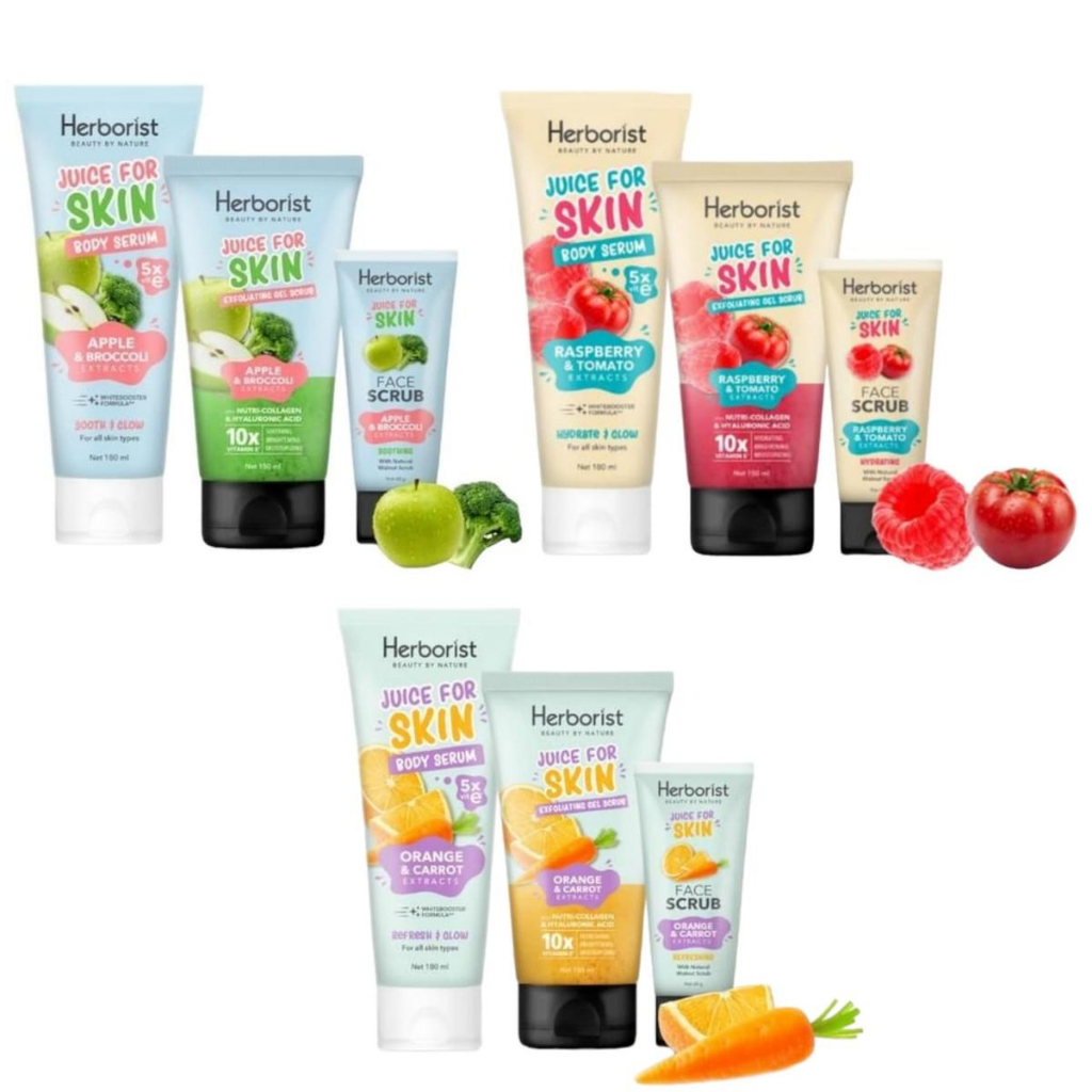 Herborist Juice for Skin Bundle 3 in 1 (Body Serum + Exfoliating Gel + Face Scrub) | Paket Herborist Bundle 3 in 1