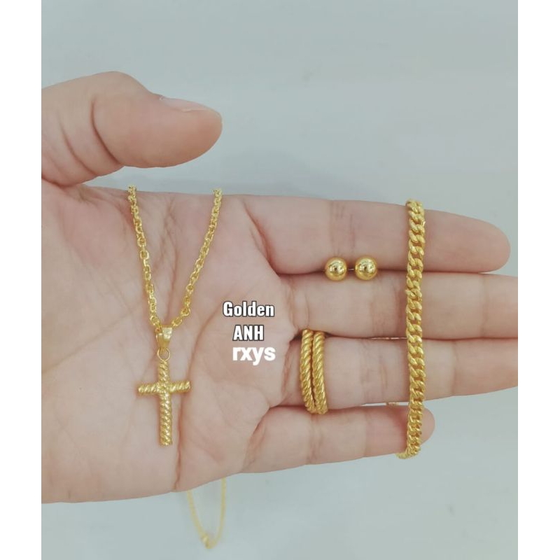 Set salib replika emas 24k, set simpel dan elegan