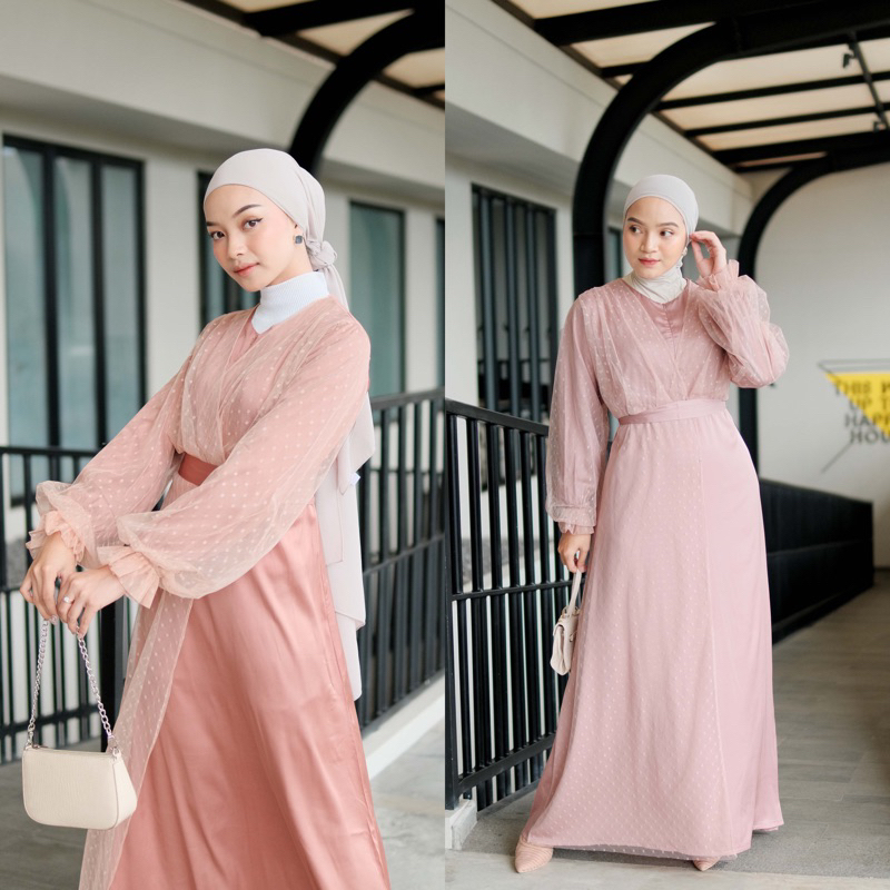 Danee Tile Premium Dress |Lengan Puffy Balon | Bonbon Silk Dingin Dan nyaman