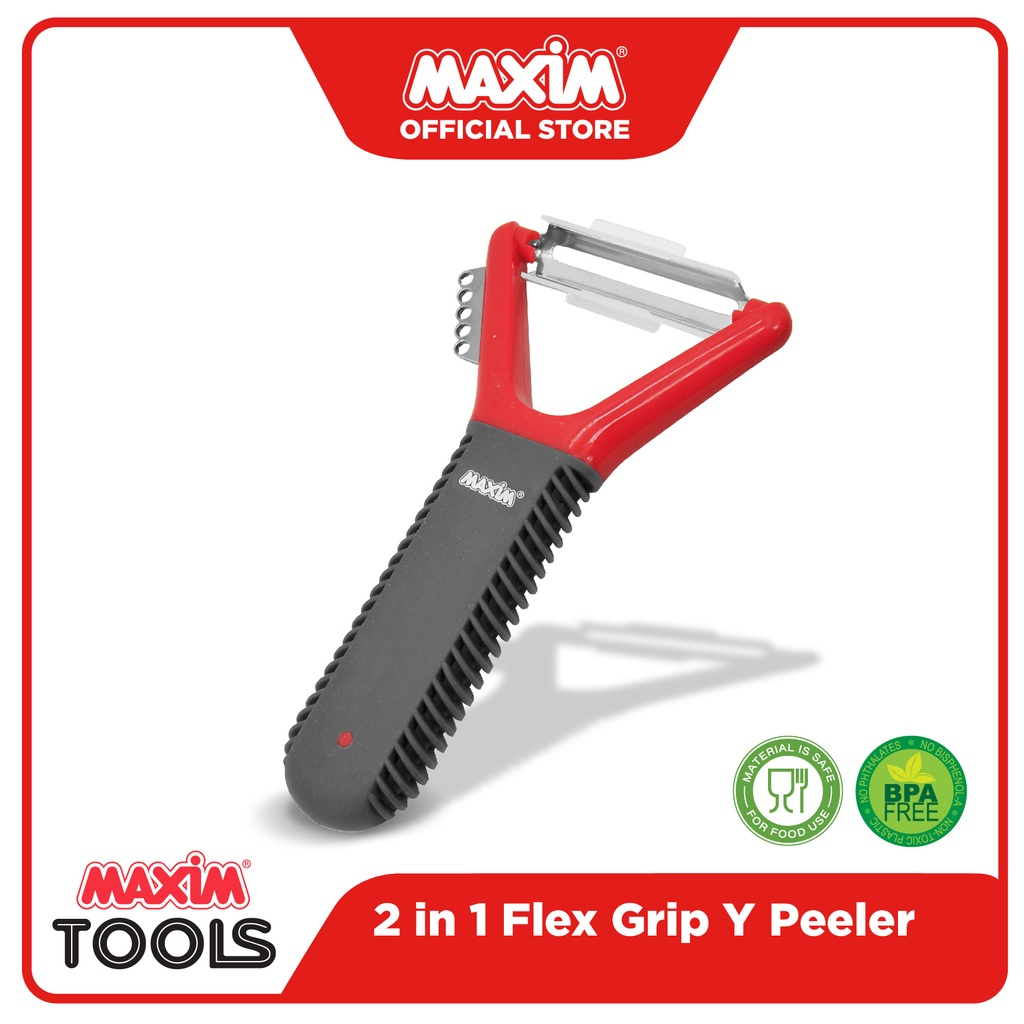 Maxim Tools Flex Grip Y Peeler 2in1 - Alat Pengupas Sayur / Buah / Bahan Makanan Kerokan Parutan Bahan Stainless Steel