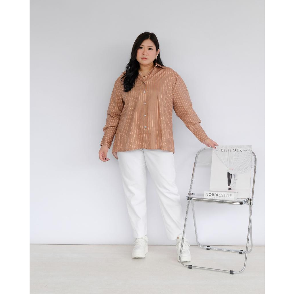 Bigwell Luna Salur Shirts Bigsize Plussize Atasan Baju Kemeja Wanita